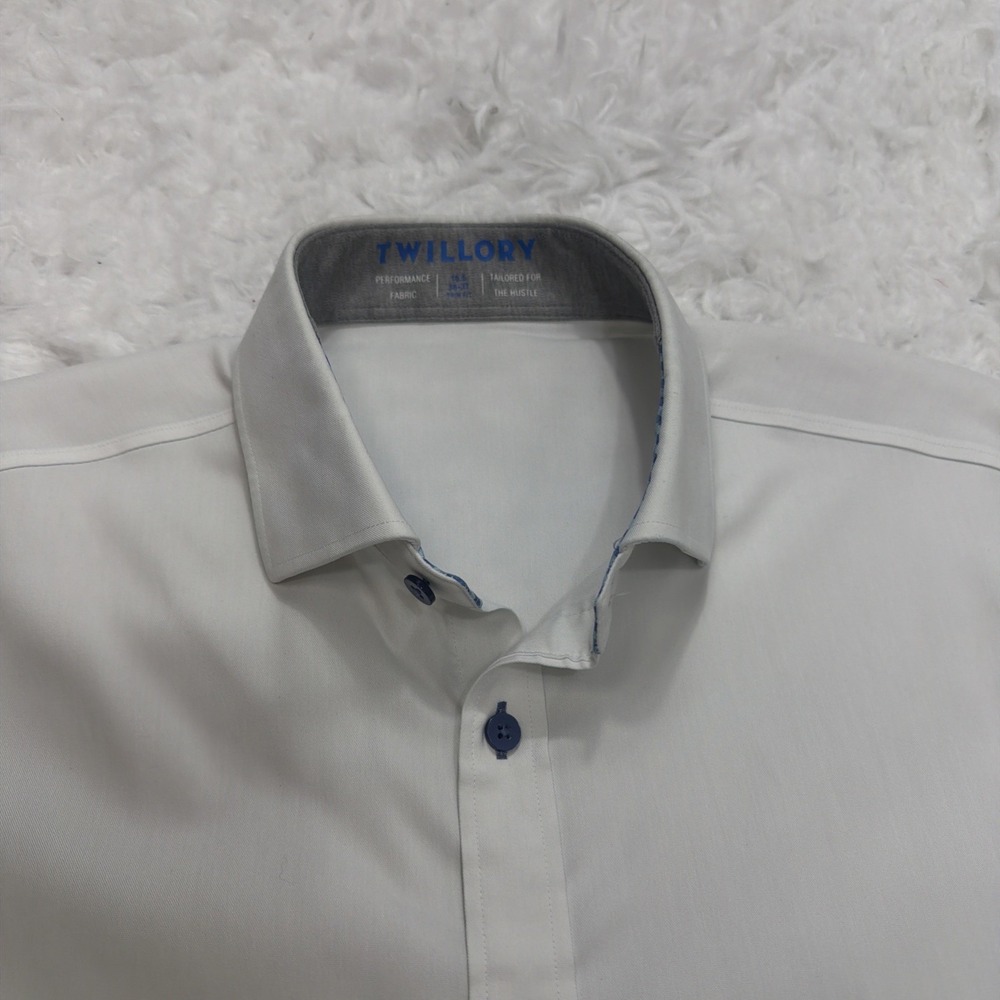 Twillory Dress Shirt Mens 16.5 Tailored Fit Gray Gingham Check Long Sleeve Slim
